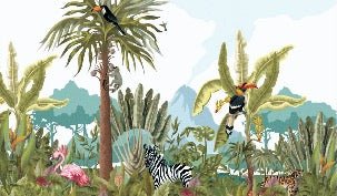 Papel pintado infantil panorámico de la selva