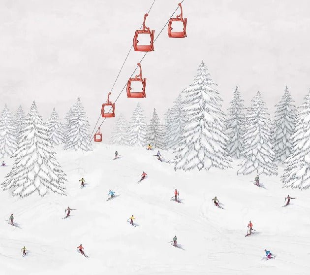 Papier peint télécabine skieurs colorés, XXL, tendance