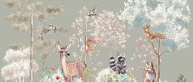 Papel pintado Dormitorio infantil naturaleza mágica salvia