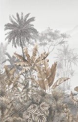 Papel pintado tropical sepia para el baño