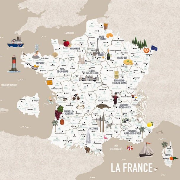 Papel pintado Mapa infantil de Francia beige