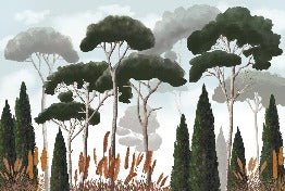 Papier peint sur mesure cyprès pins et herbes de la pampa, XXL, tendance