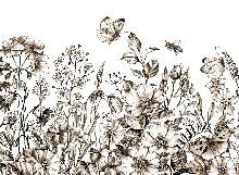 Papel pintado rústico de flores en sepia
