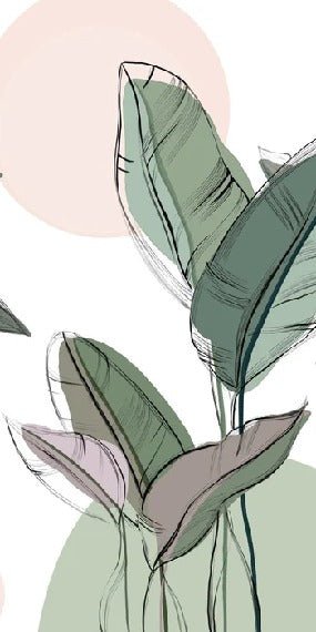 Papier peint panoramique végétal graphique vert, XXL, tendance