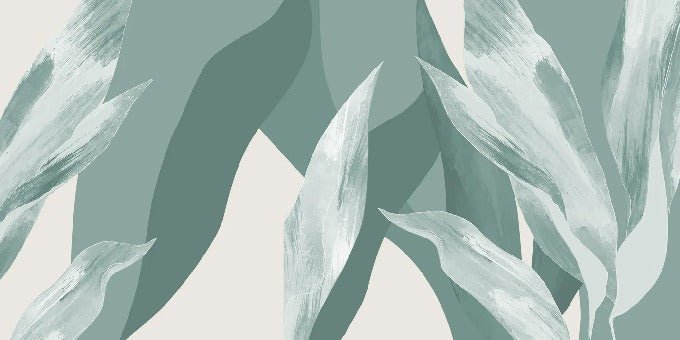 Papel pintado panorámico tela floral verde agua