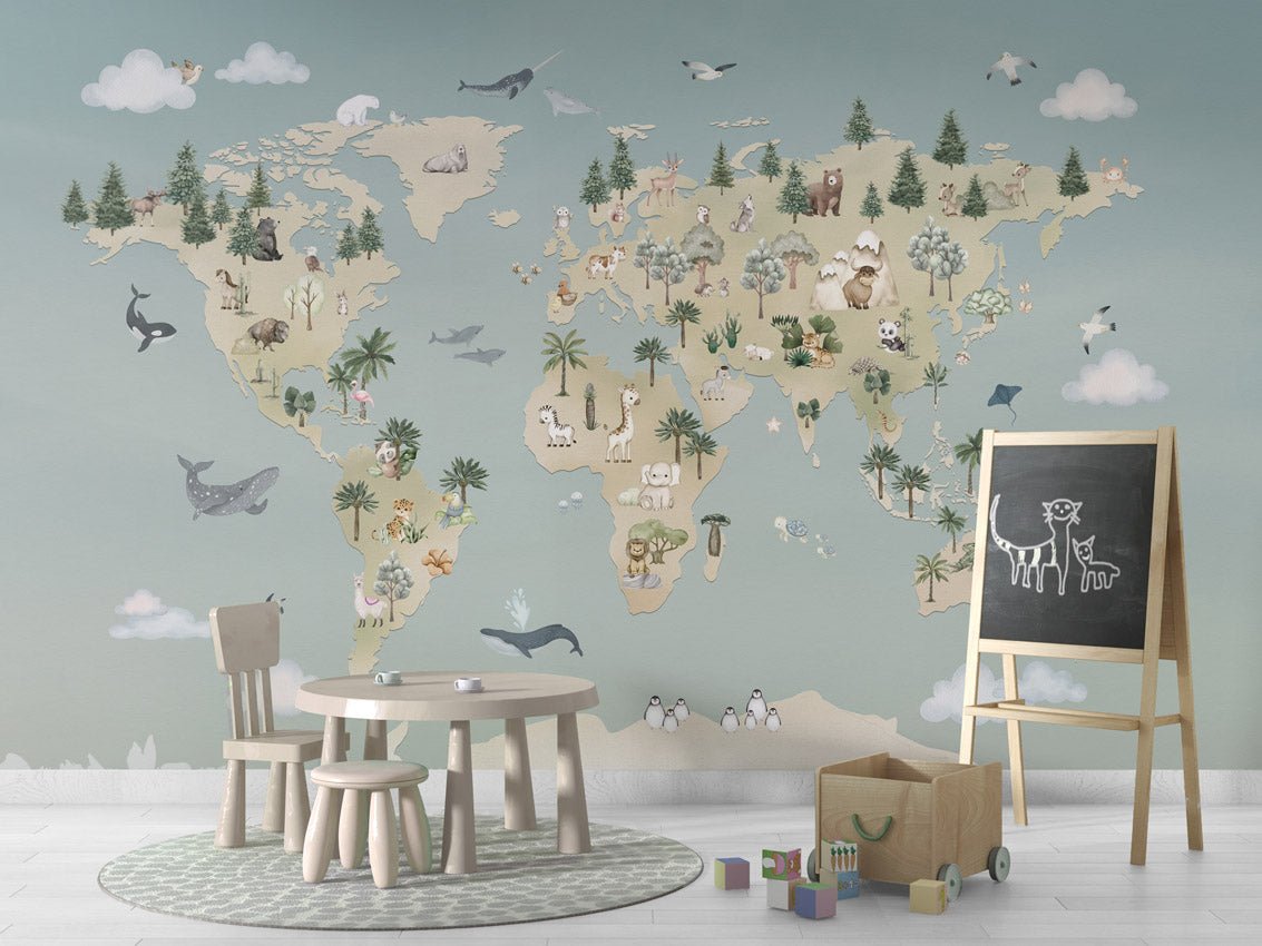 Papier peint enfant - Atlas des animaux - Muralconcept