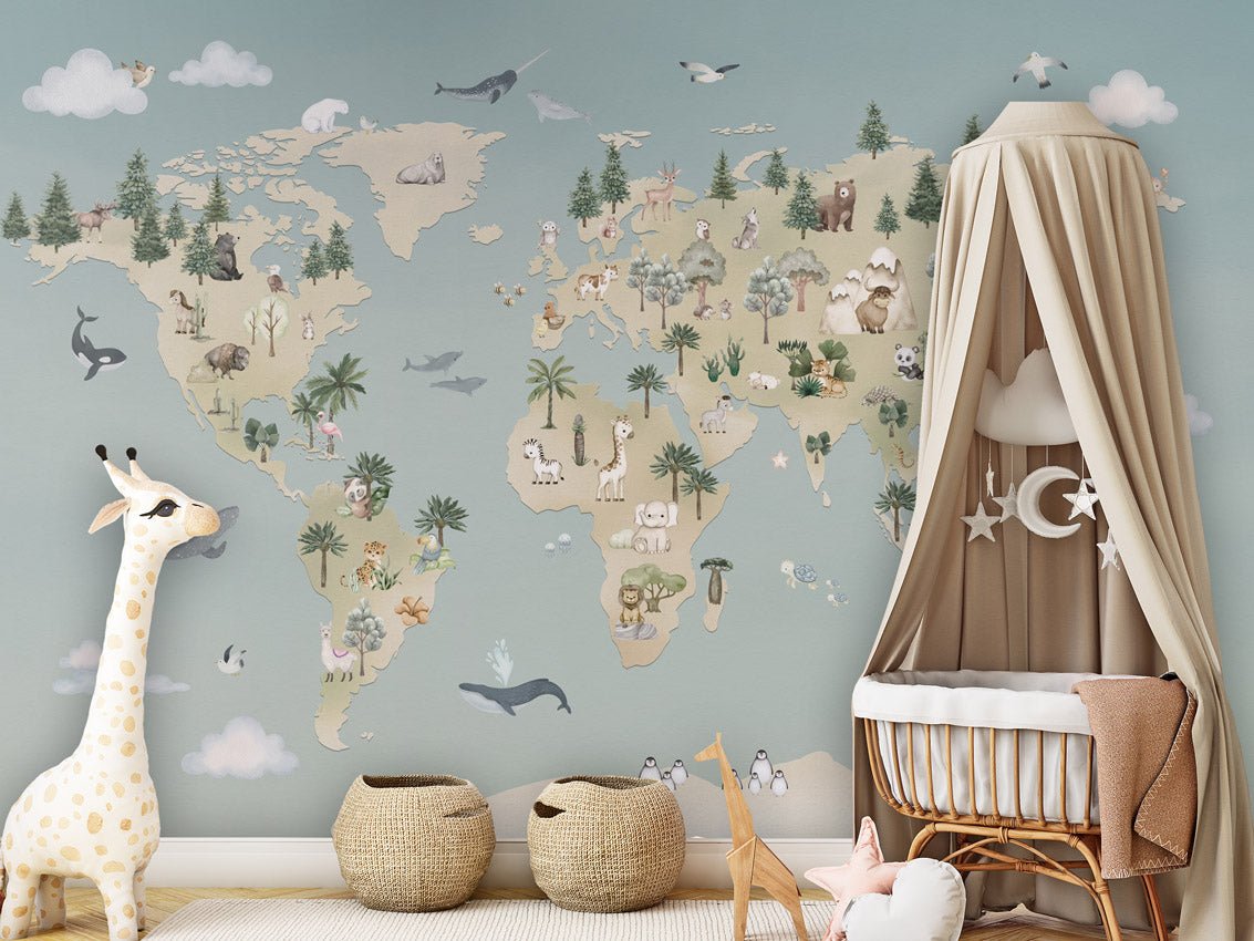 Papier peint enfant - Atlas des animaux - Muralconcept