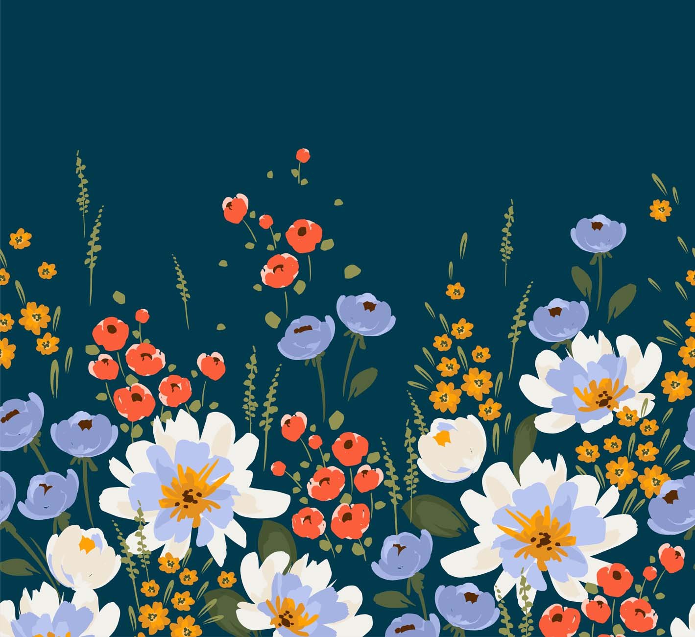 Papier peint panoramique bleu velours floral, XXL, tendance