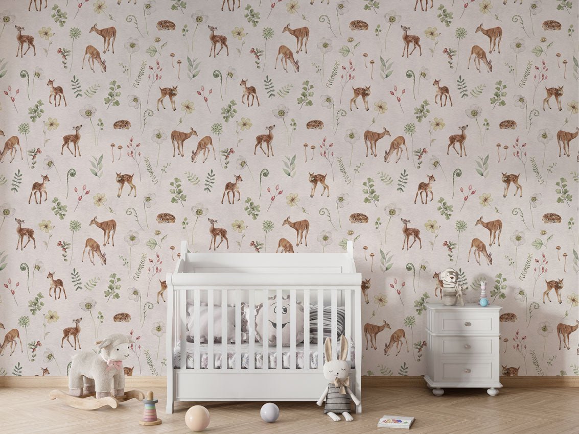 Papier peint à motif pour enfant. Les petits faons - Muralconcept