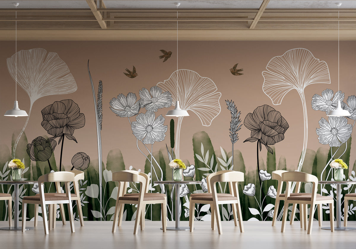 Papel pintado para restaurante con motivos florales