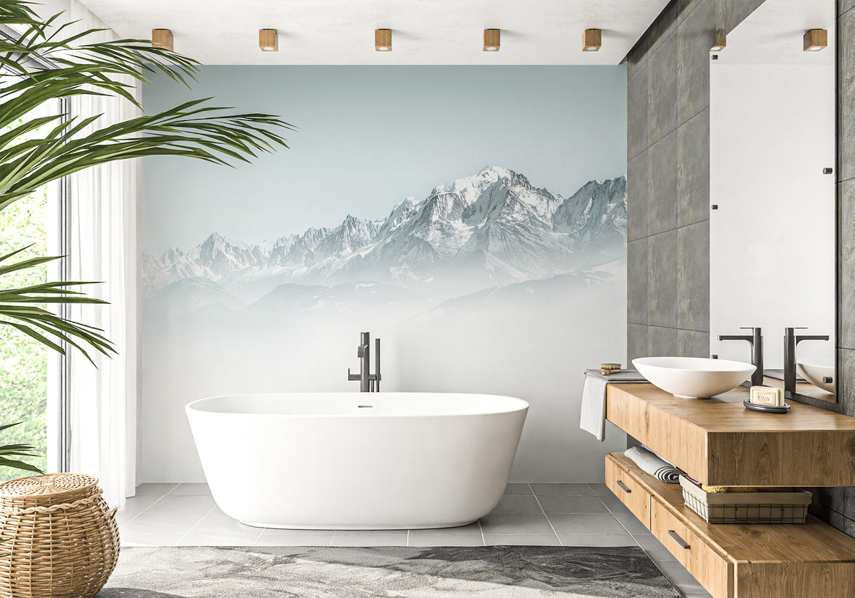 Papel pintado de baño Mont Blanc en azul niebla