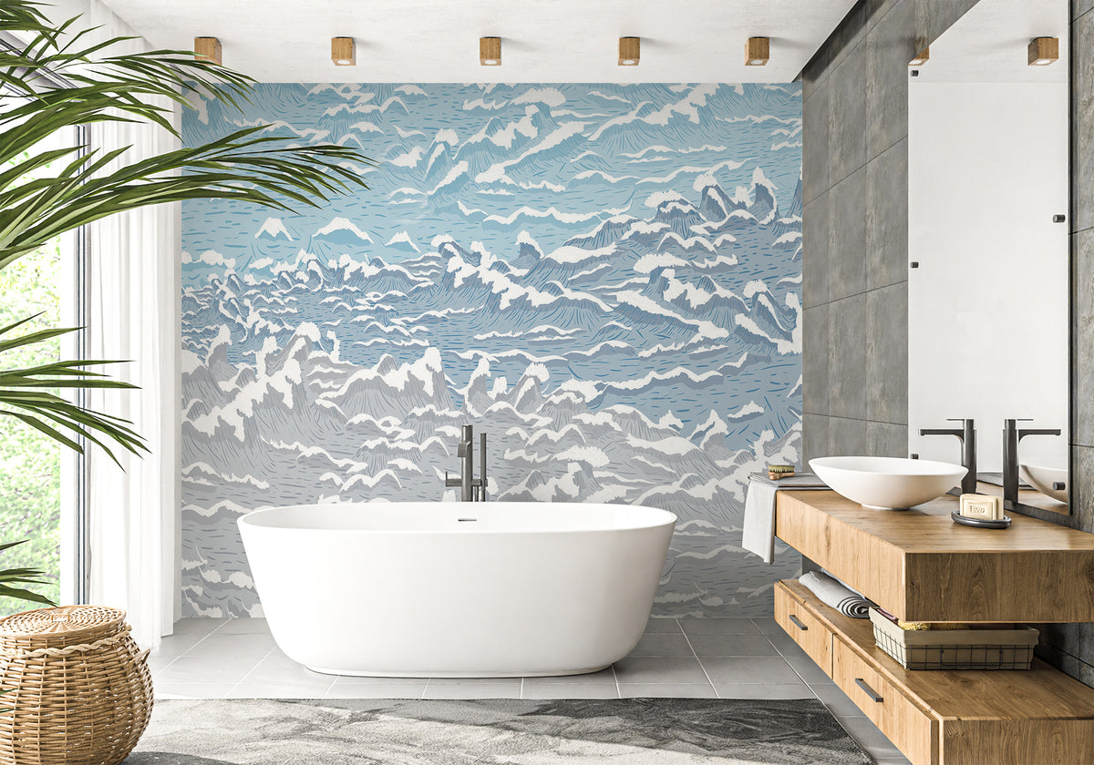 Papel pintado para baño con ondas