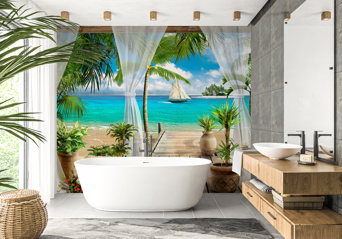 Papel pintado para baño con diseño de Windows Sea