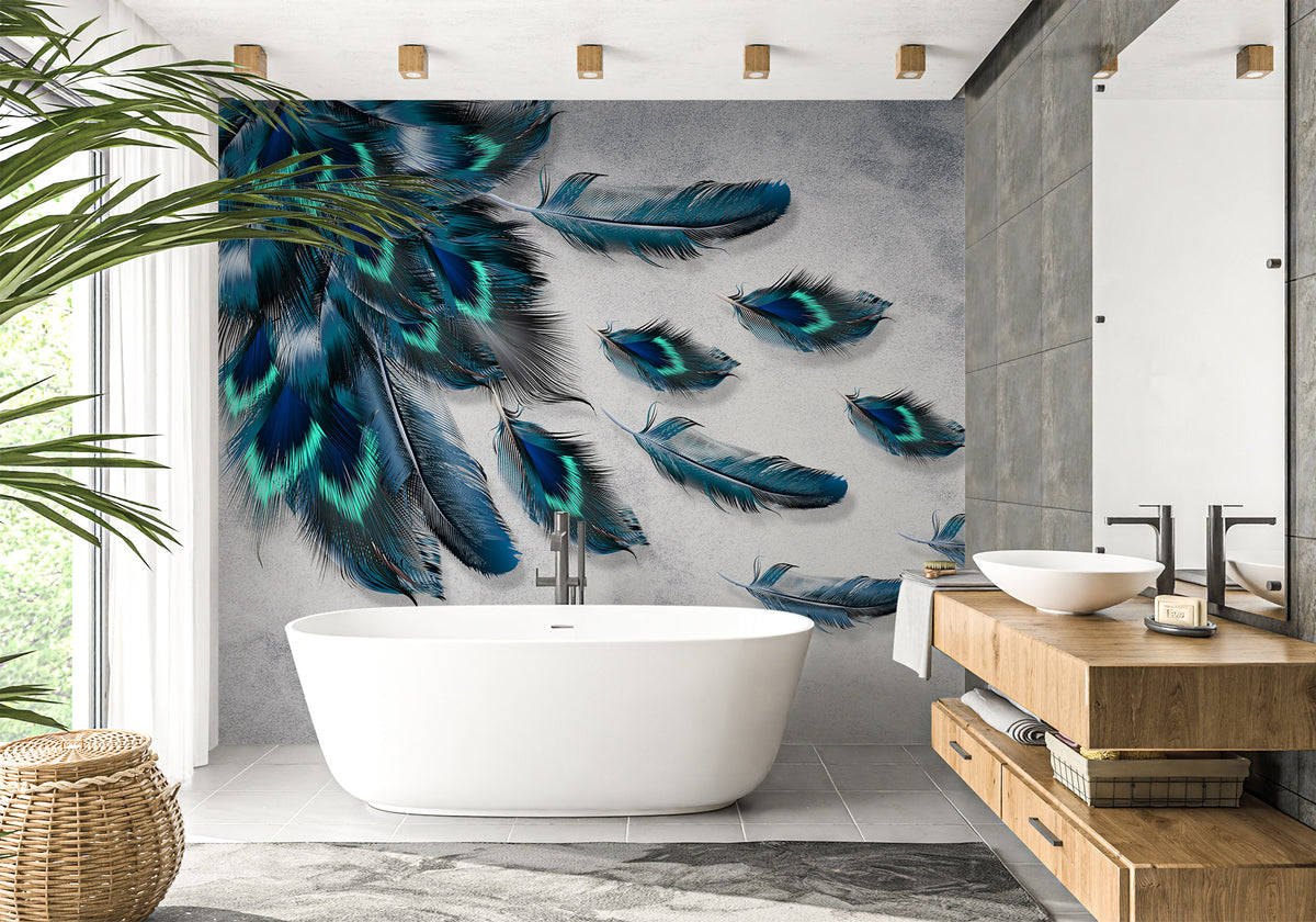 Papel pintado para baño con pavo real volador