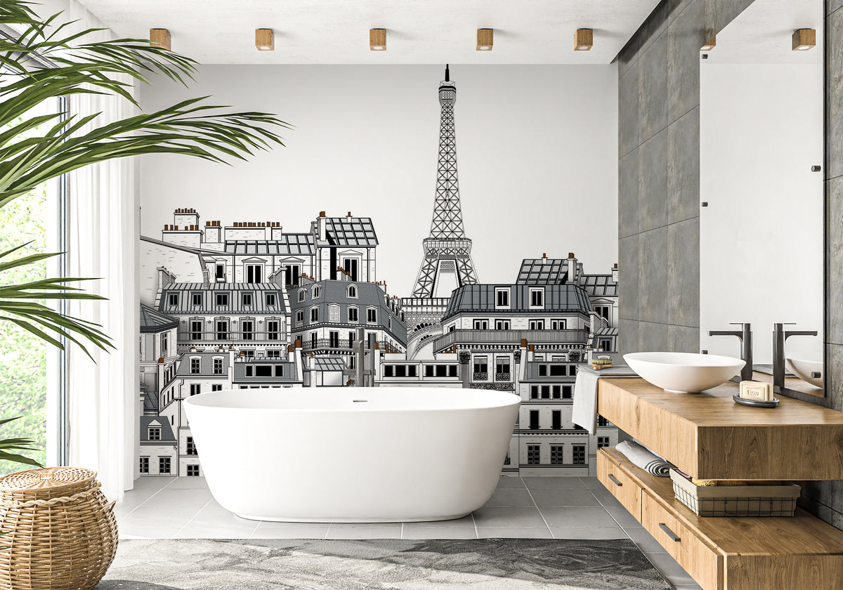 Papel pintado para baño francés Tejados parisinos