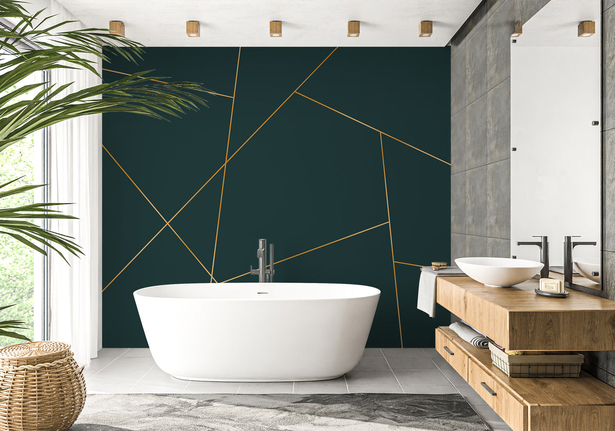 Papel pintado para baño en zigzag verde