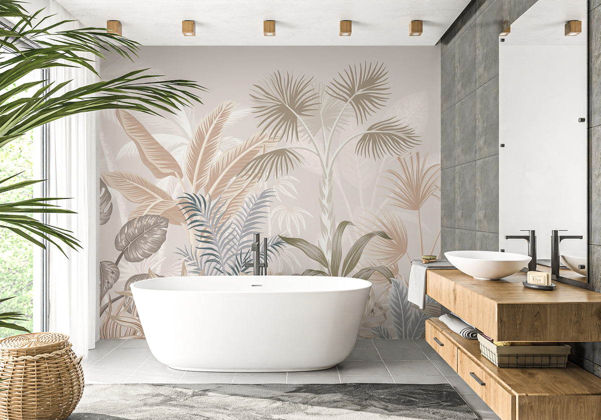 Papel pintado cuarto de baño terracota jungla