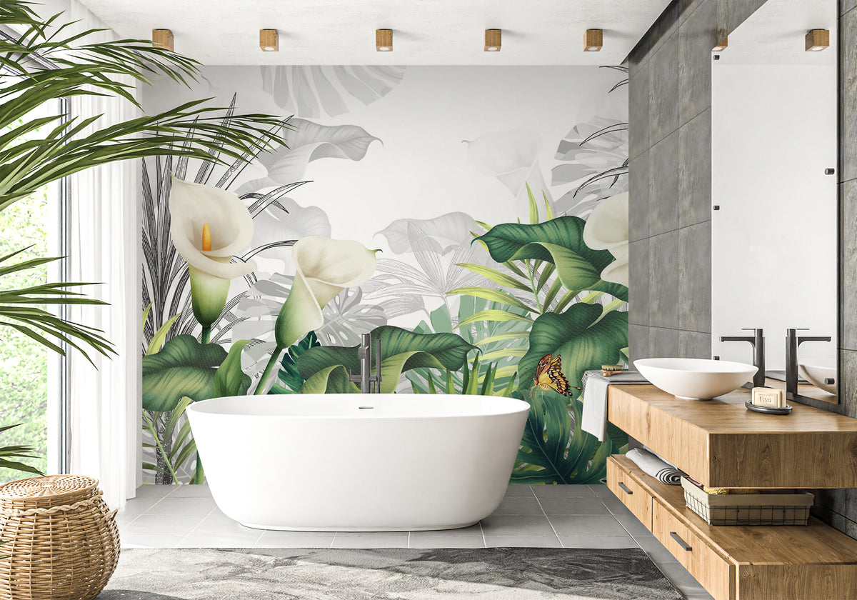 Papel pintado para cuarto de baño Lirio blanco