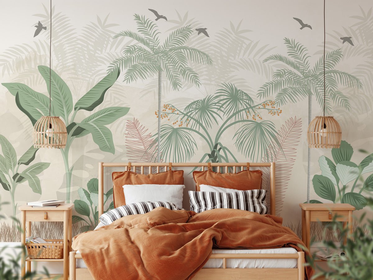 Papel pintado panorámico selva pastel