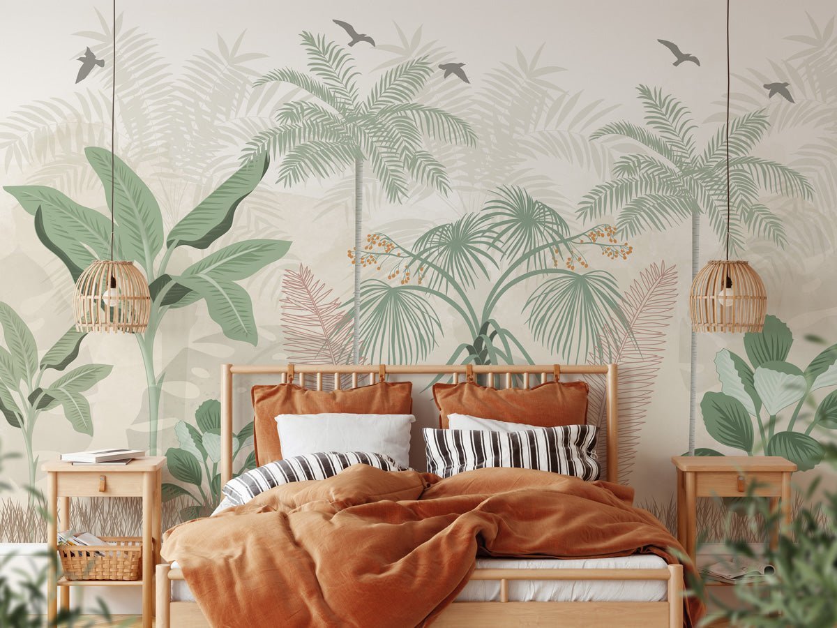 Papel pintado panorámico selva pastel