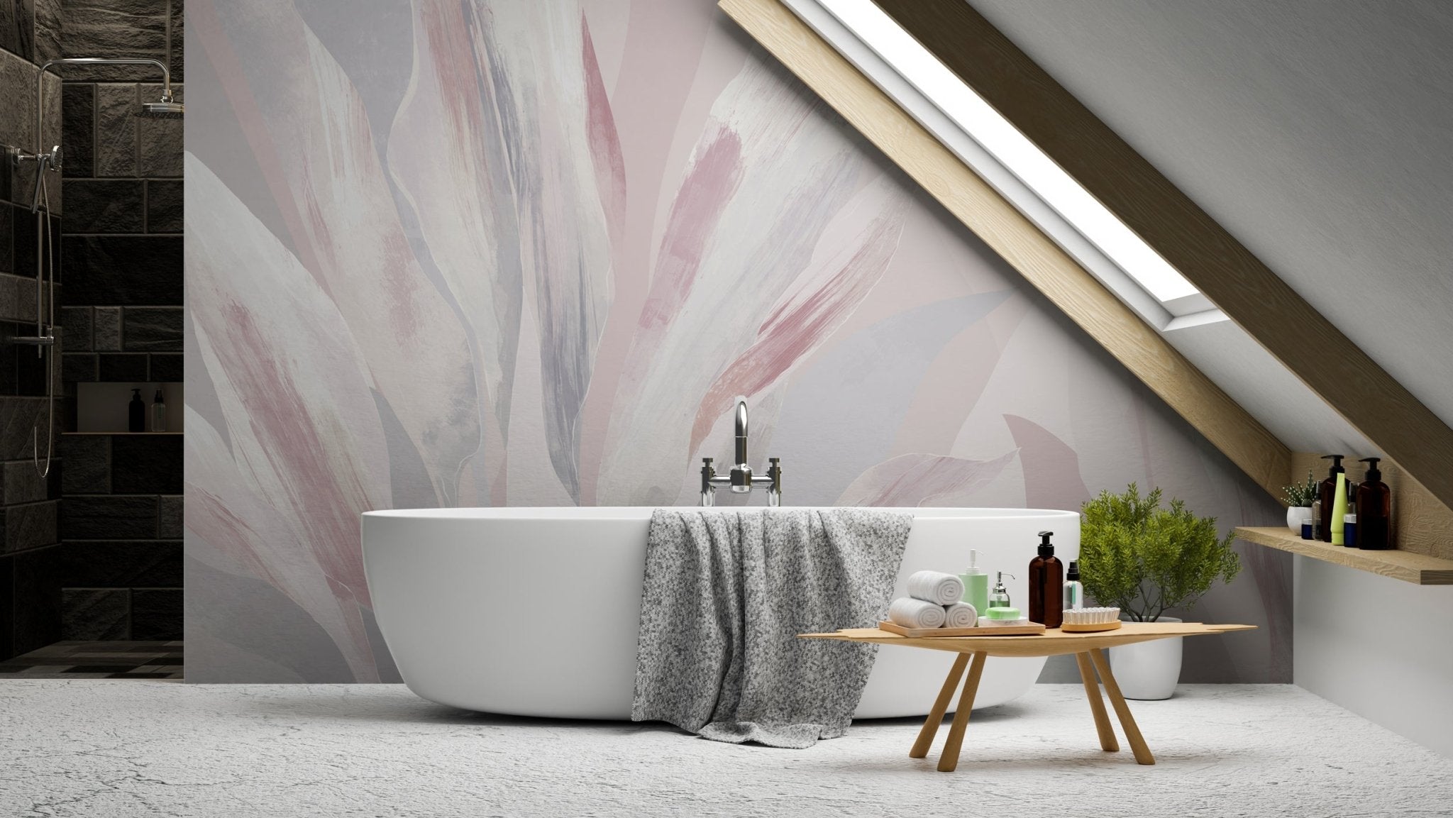 Papier peint étoffe florale rose poudré, XXL, tendance