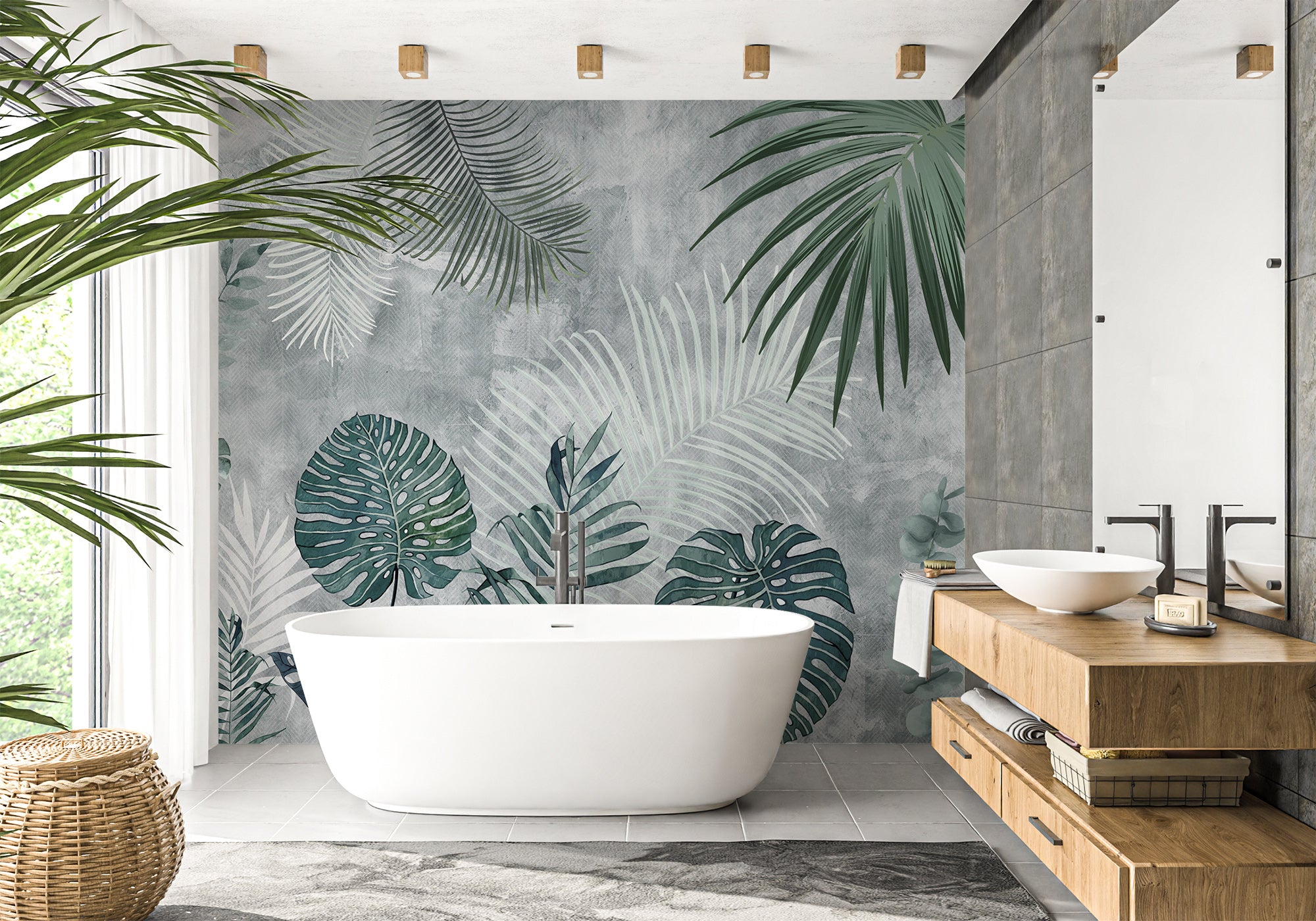Papier peint salle de bain Biophilic Jungle Monochrome, XXL, tendance