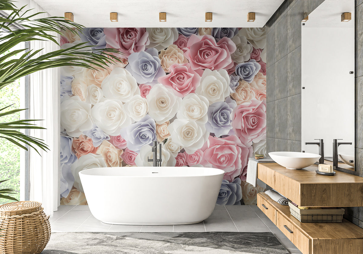 Papel pintado para baño con ramo de rosas