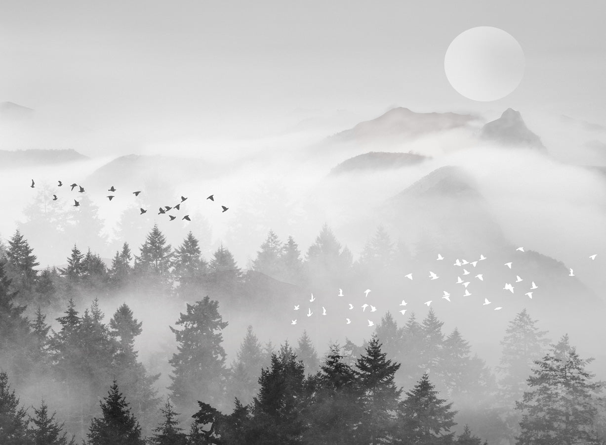 Papier peint brume mystique mountain, mural concept, tendance