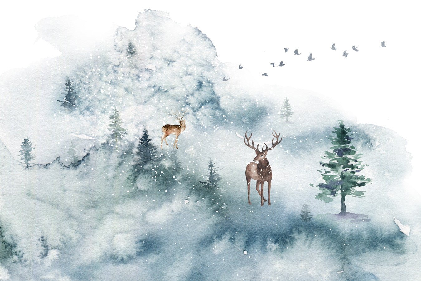 Papier peint salle de bain cerf & Scandinave, mural concept, tendance