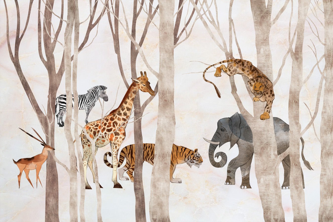 Papier peint panoramique enfant animaux de la jungle & forêt, mural concept, tendance