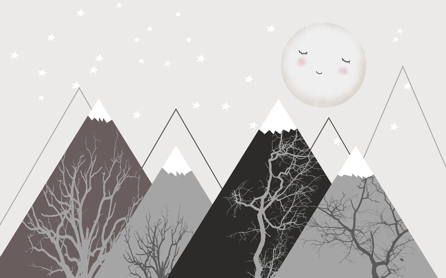 Papier peint enfant scandinave lune, mural concept, tendance