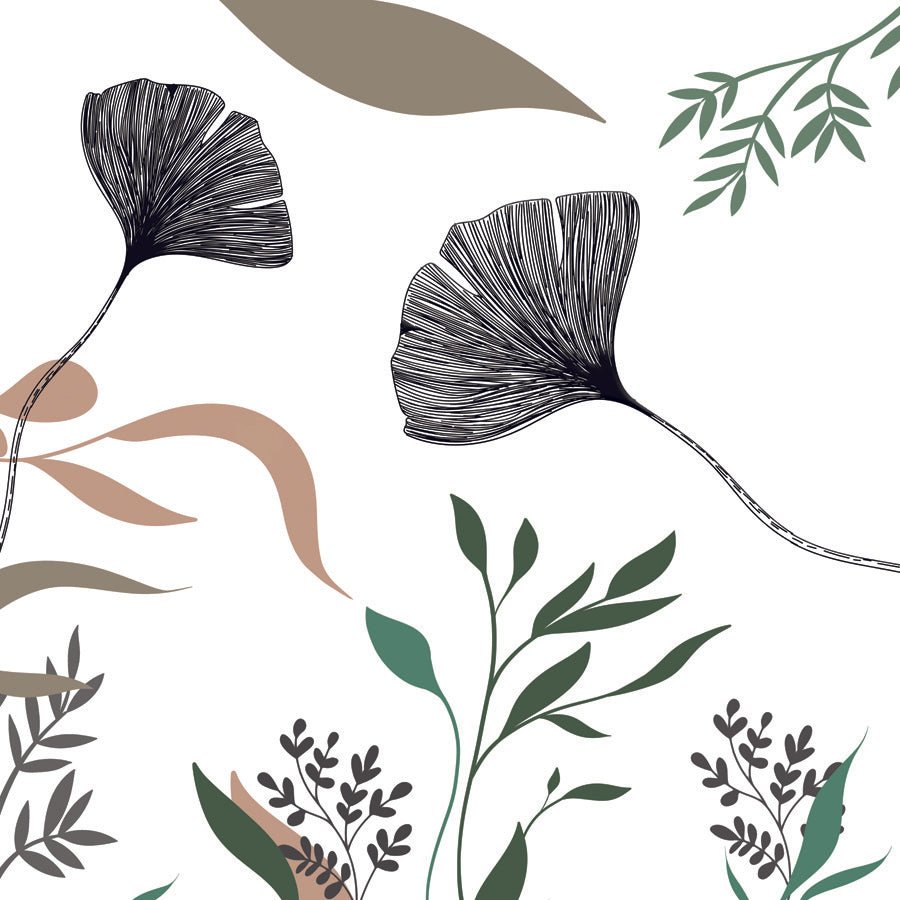 Papier peint ginkgo artiste floral, mural concept, tendance