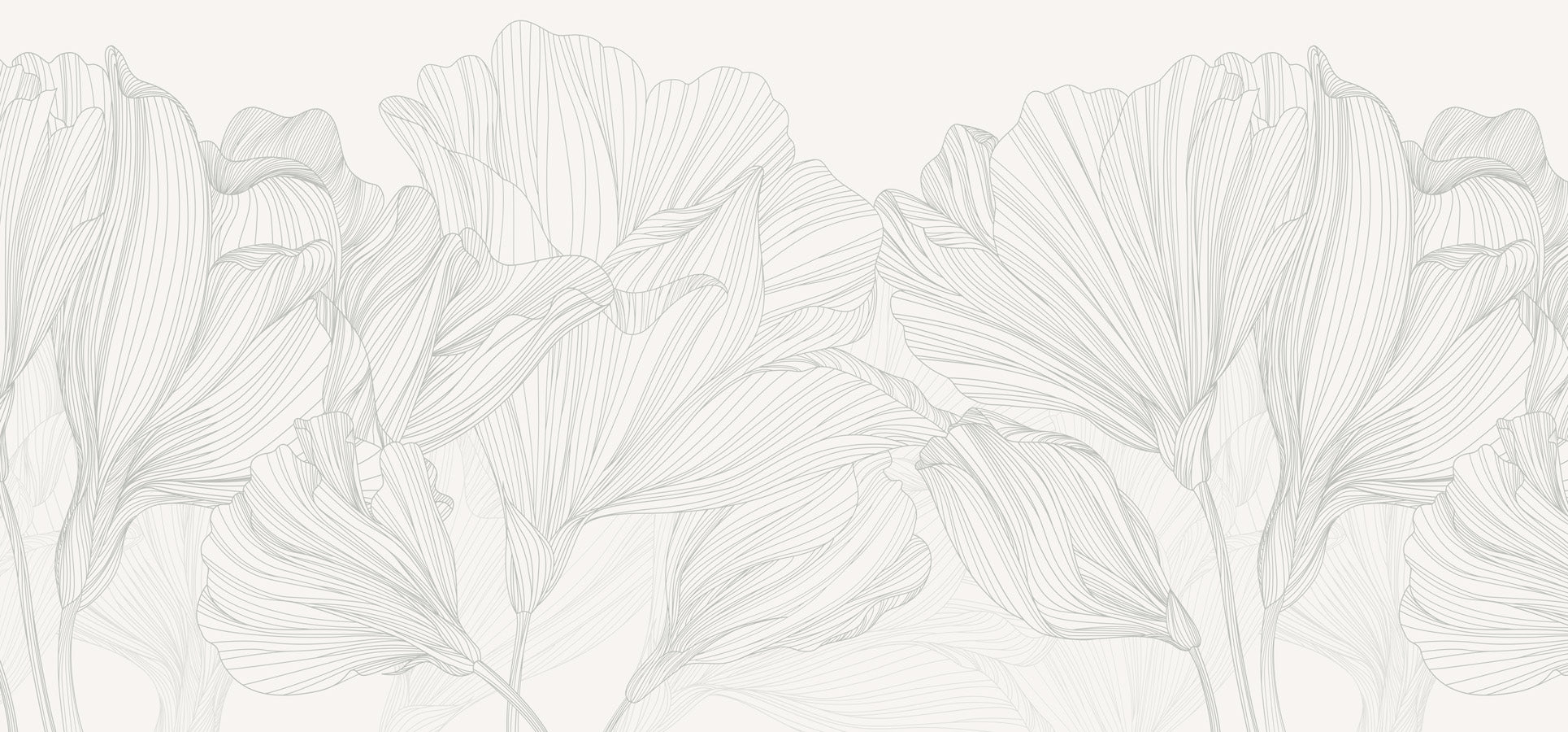 Papier peint panoramique gris et blanc valse des fleurs, mural concept, tendance