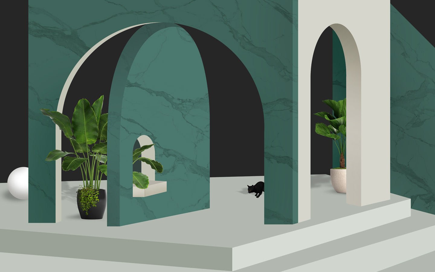 Papier peint hôtel trompe l'oeil, mural concept, tendance