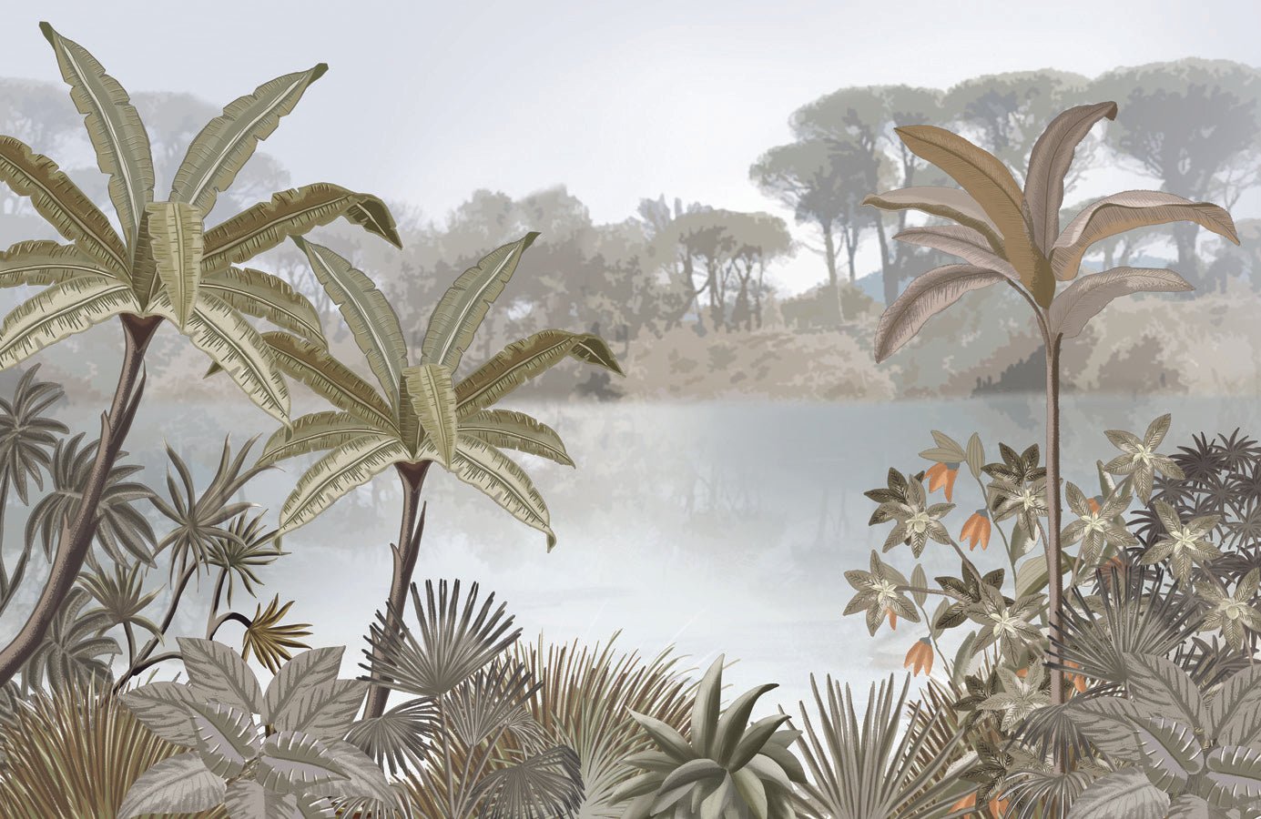 Papier peint restaurant jungle tendance peinture, mural concept, tendance