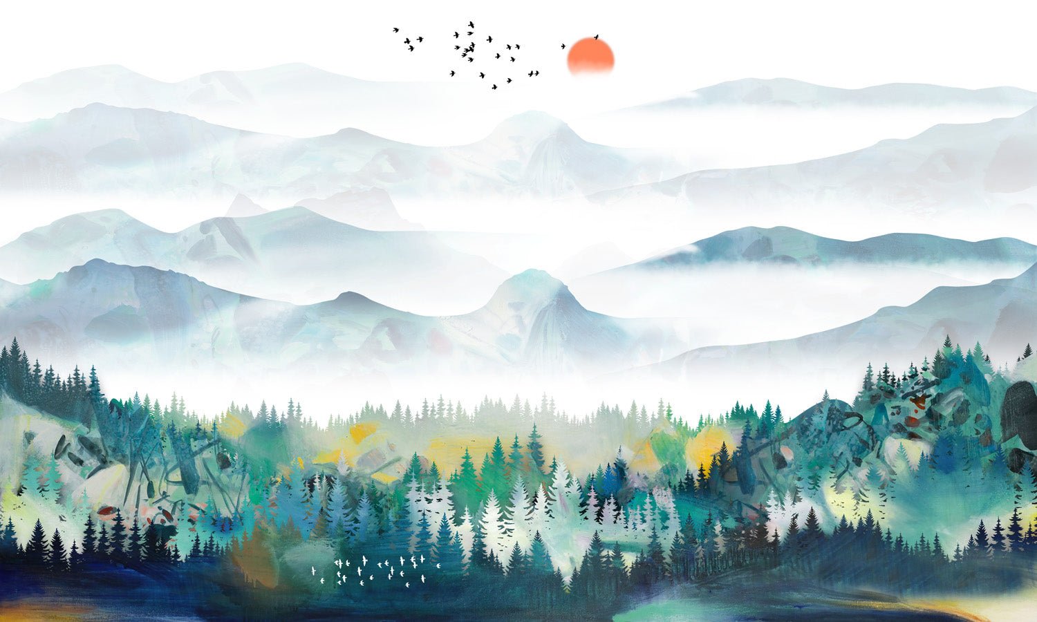 Papier peint restaurant Mountain & Scandinave, mural concept, tendance