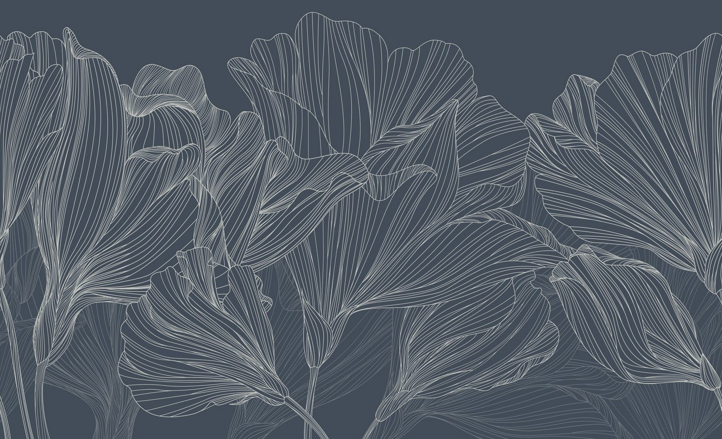 Papier peint panoramique valse des fleurs bleu, mural concept, tendance