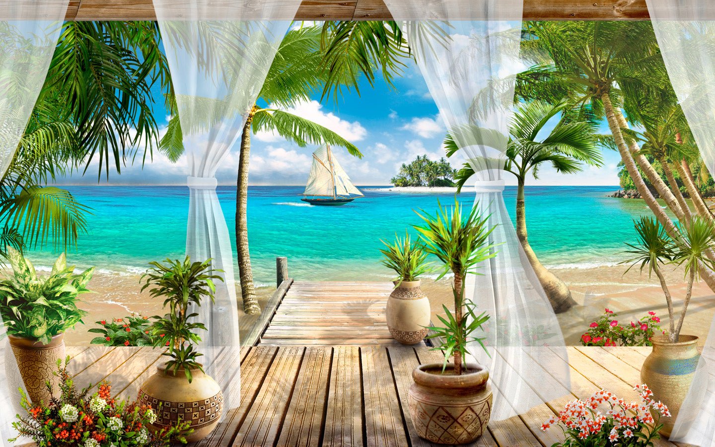 Papier peint Windows Sea, mural concept, tendance