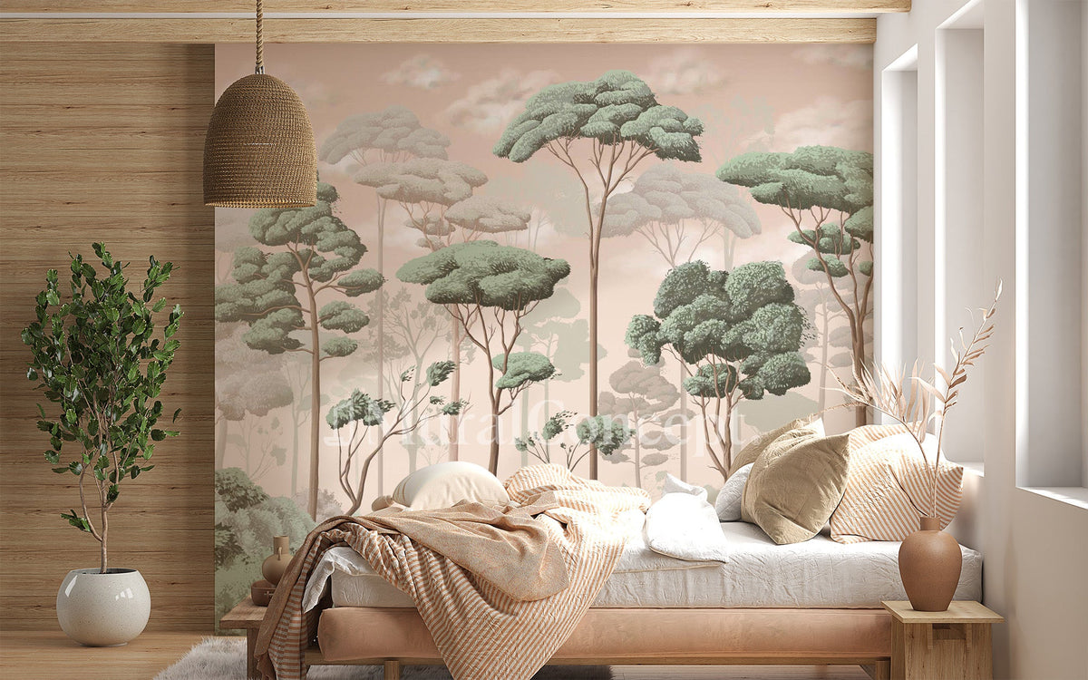 Papel pintado panorámico Voluptuoso bosque de jazmines y pinos