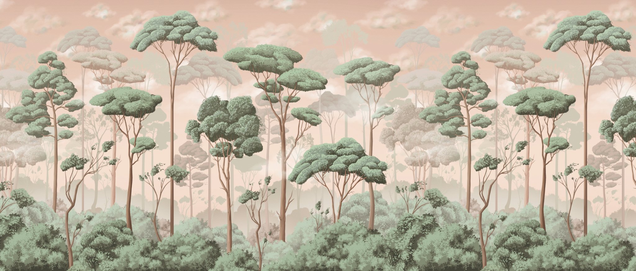 VP Papier peint panoramique pinède volupté jasmin, mural concept, tendance