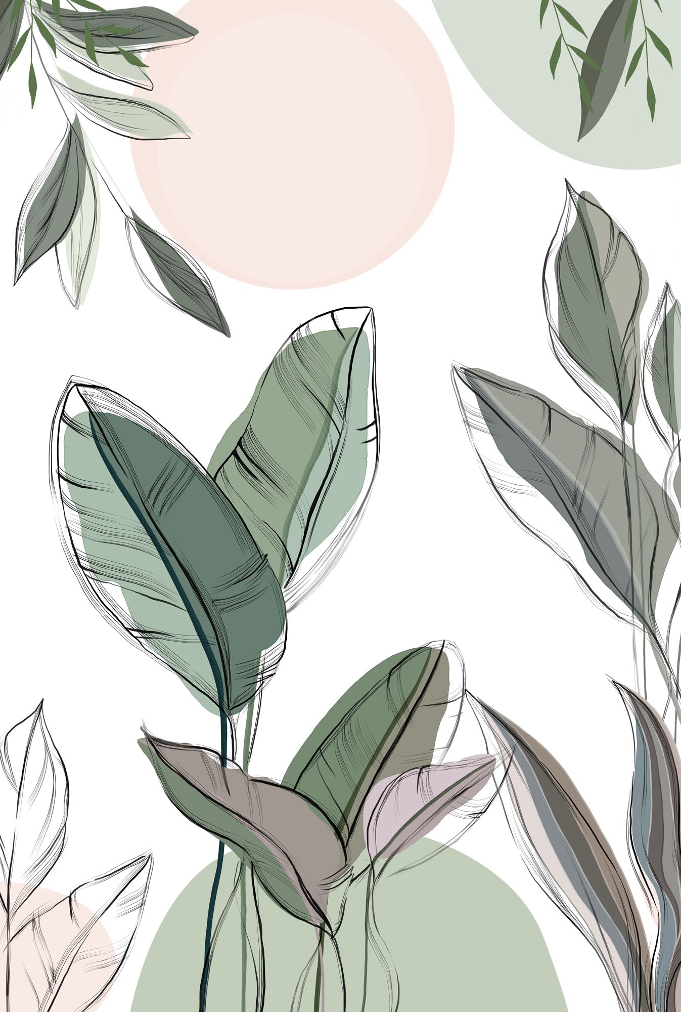 Papier peint escalier - Végétal graphique vert - Muralconcept