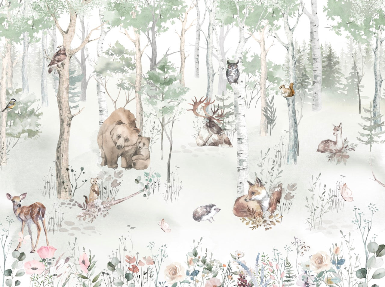 Papier peint panoramique petits compagnons de la forêt - Muralconcept