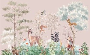 Papel pintado Dormitorio infantil mágico naturaleza rosa