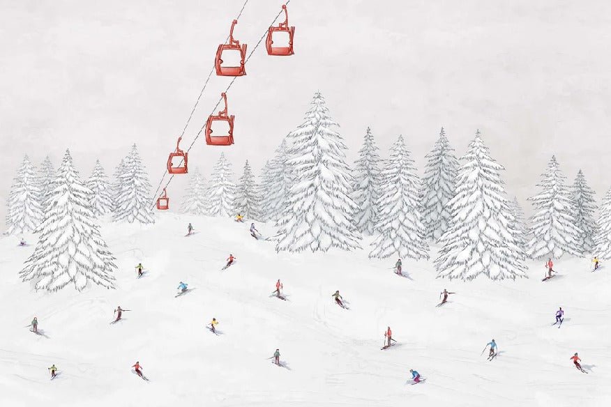 Papier peint télécabine skieurs colorés, XXL, tendance