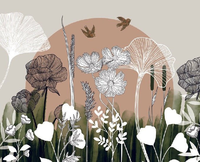 Papel pintado Ilustración floral panorámica