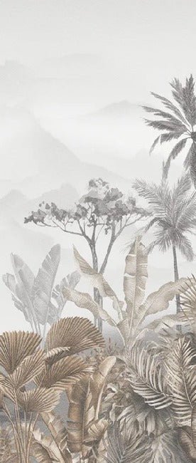 Papel pintado tropical sepia para el baño