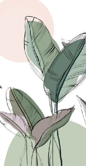 Papier peint panoramique végétal graphique vert, XXL, tendance