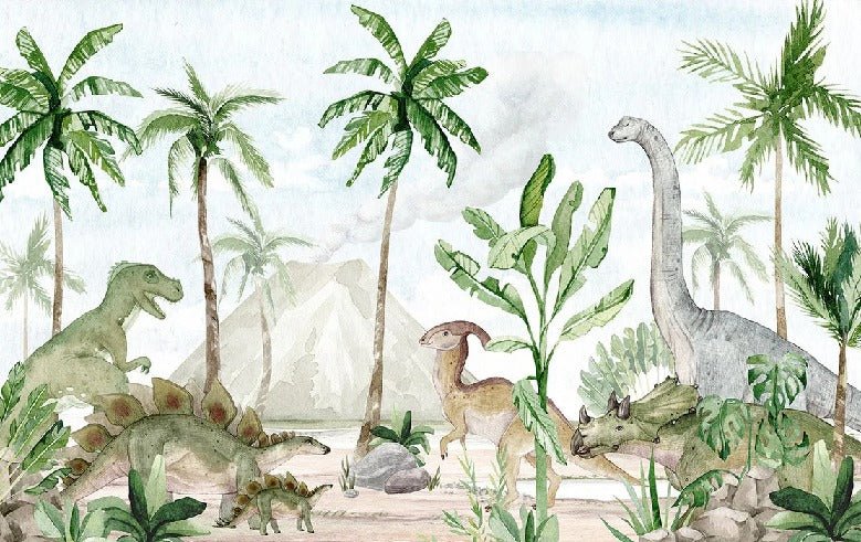 Papier peint bébé aquarelle dinos