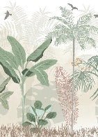 Papel pintado selva panorámica en tonos pastel
