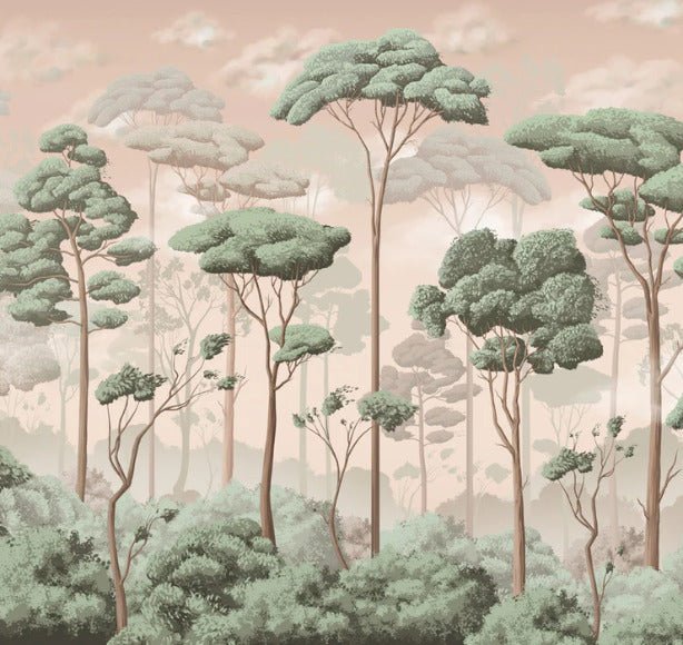 Papel pintado panorámico Voluptuoso bosque de jazmines y pinos